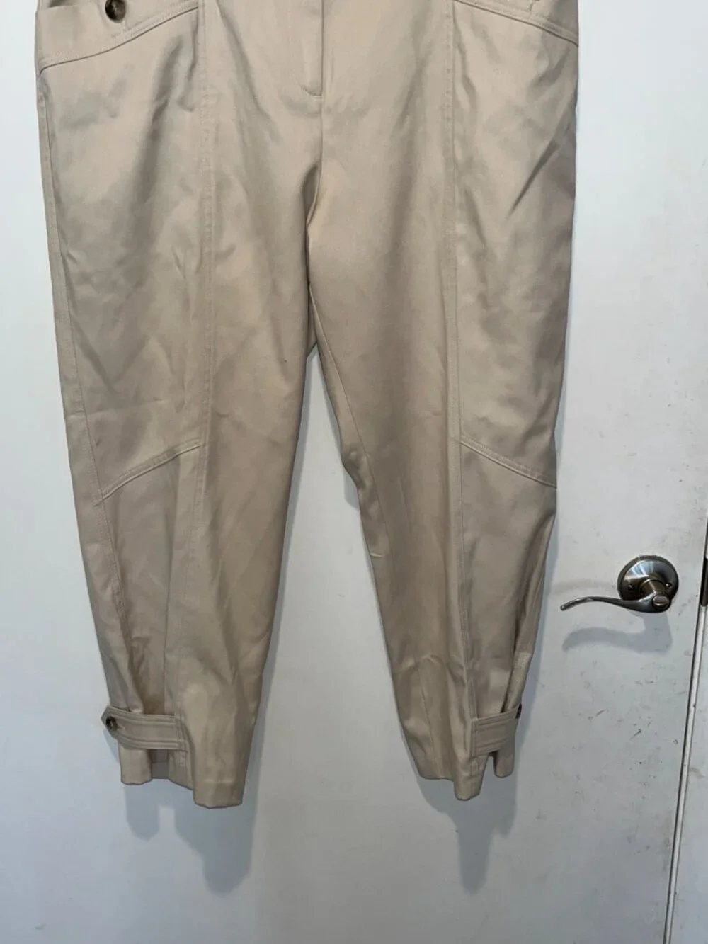 Reiss Beige Cropped Pants With Button Detail & Adjustable Hem Size 14 - Picture 4 of 11